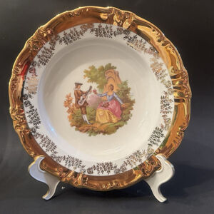 Vtg Bavaria Germany Heavy Gold Gilt Fragonard Style Plate Bowl 9.5” Music Scene